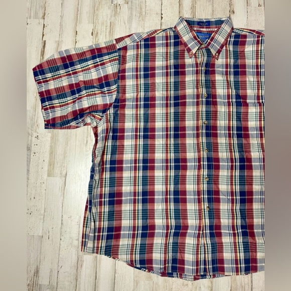 Pendleton Woolen Mills Shirt Mens XL Short Sleeve Plaid Red/Blue USA - Picture 2 of 9